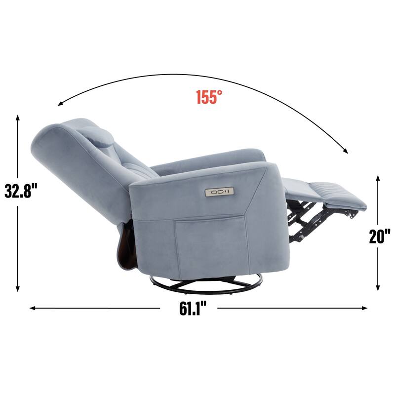 Ergonomic Swivel and Rocker Power Recliner Chair for Elderly, Lving Room Single Sofa w/Lumbar & Neck Support Pillow & USB Ports