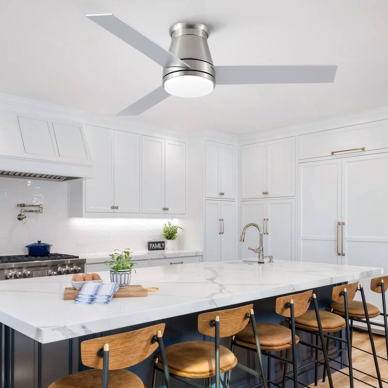 YUHAO AeroLite 48 in. Indoor White Low Profile Standard Ceiling Fan with Bright White Integrated LED Light Kit, Remote Included