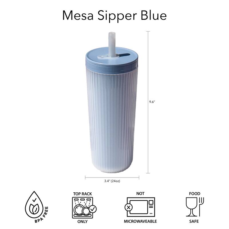 Abode Homewares Mesa Cold Double Wall Travel Tumbler w/ Straw - Pink & Green - 24 oz - Set of 2