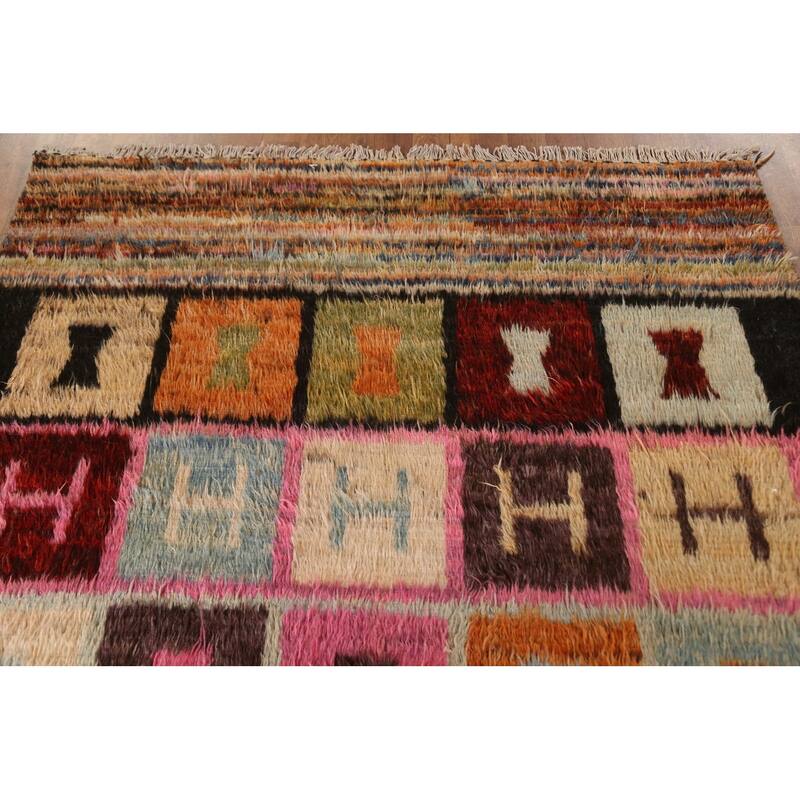 Hand Knotted Oriental 100% Wool Carpet Modern Tribal Multi-Colored Moroccan Area Rug - 6' 6'' X 5' 2''