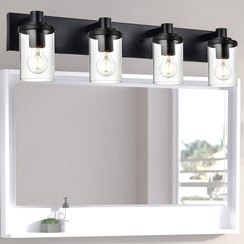 4-Light Vintage Bathroom Vanity Light with Clear Glass Shades - Black