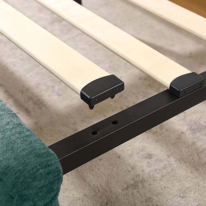 Queen Size Upholstered Bed Frame with Chenille Headboard and Underbed Storage Drawer, Solid Platform Design