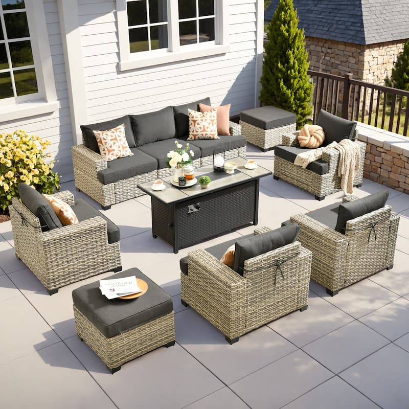 XIZZI 10-piece Outdoor Patio Furniture Sectional Set with Fire Table
