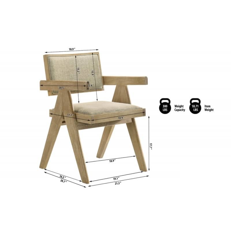 Light Oak Wood Dining Chair Set of 2, Upholstered Armchair for Dining Room Kitchen Home,