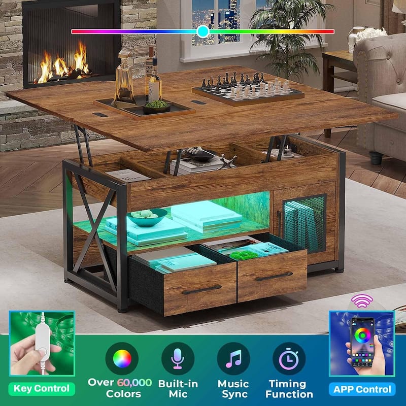 Lift Top Coffee Table Storage Cabinet 2 Fabric Drawers Living Room