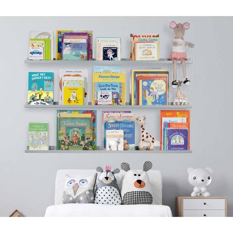 Grey Floating Shelves for Kids Room Decor, 46" Bookshelves (Set of 3)