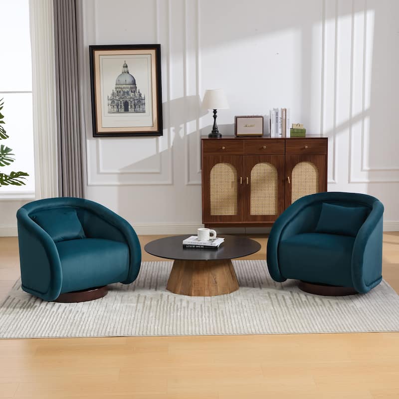 360-degree Swivel Barrel Chair with Velvet Fabric Upholstery, Comfy Pumpkin-Shaped Swivel Chair for Living Room, Bedroom - Teal