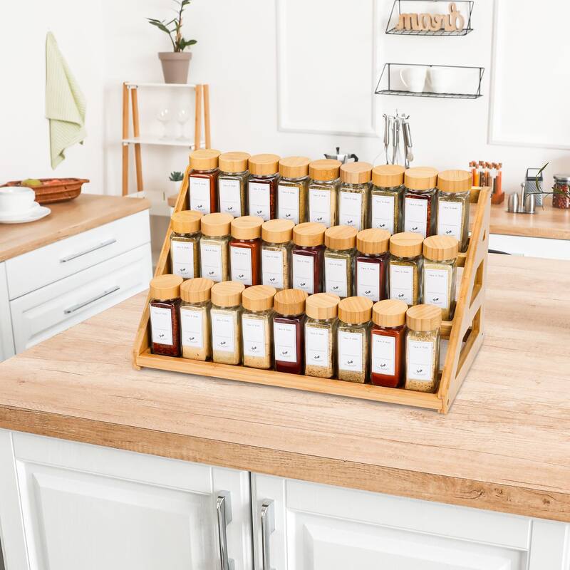 Bamboo Tiered Spice Rack for Countertop Spice Organizer for Pantry Spice Shelf Organizer for Cabinet Spices Rack