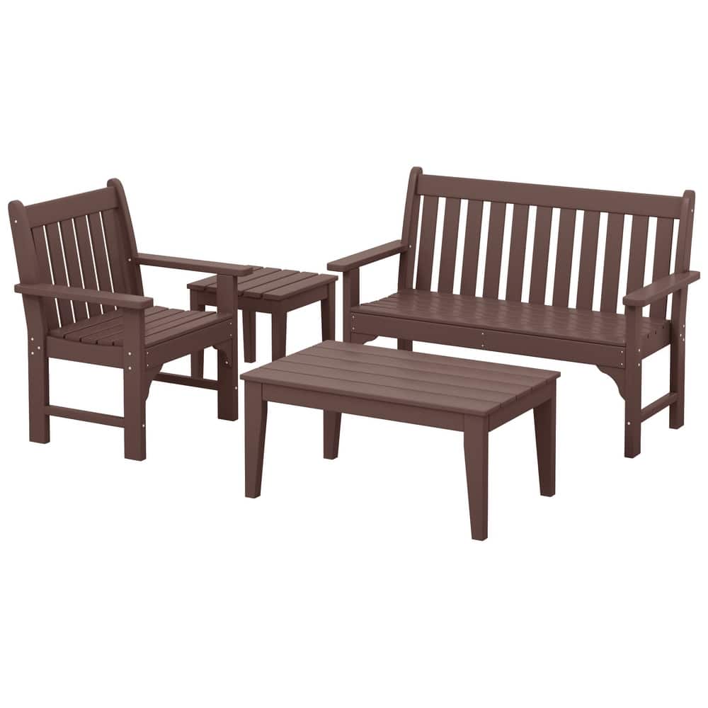 Laguna Outdoor Patio 4-Piece Garden Chair and Porch Bench Conversation Set