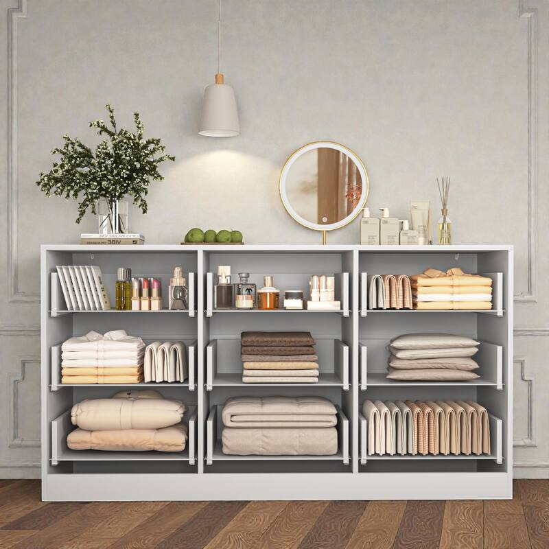 Modern 9 Drawer Dresser with Wavy Drawer Fronts, 63 Inch Wide Wooden Chest of Drawers for Bedroom Living Room