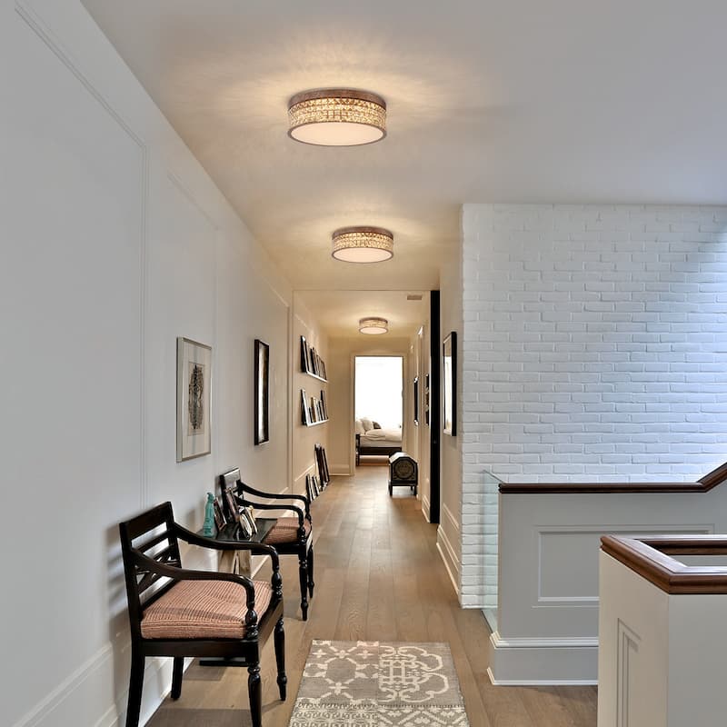 Retro French 38.6" W Antique Brass Linear Rectangle Crystal LED Flush Mount Ceiling Light