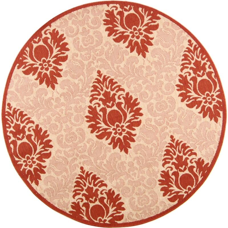 SAFAVIEH Courtyard Donara Boho Indoor/ Outdoor Waterproof Patio Backyard - 6'7" x 6'7" Round - Natural/Red