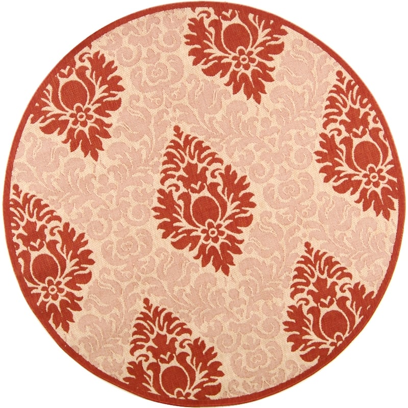 SAFAVIEH Courtyard Willene Boho Indoor/ Outdoor Waterproof Patio Backyard Rug - 6'7" Round - Natural/Red