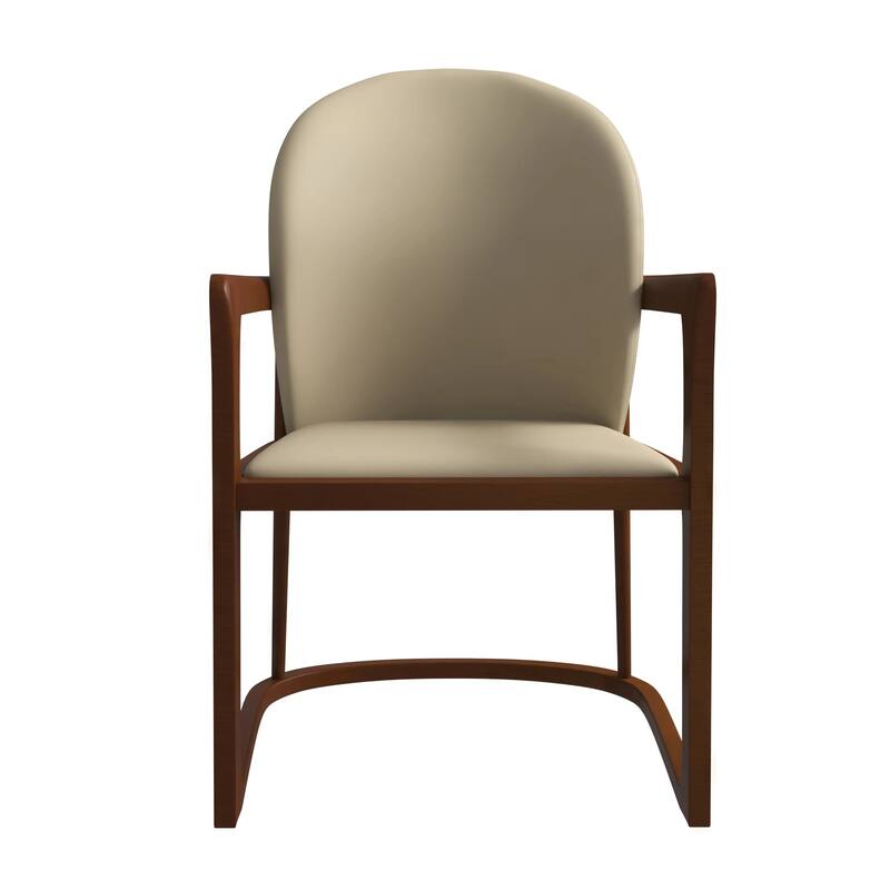Svelta Leather Dining Chair with Rubberwood Legs Curved Back Accent Arm Chair for Kitchen and Dining Room Set of 4