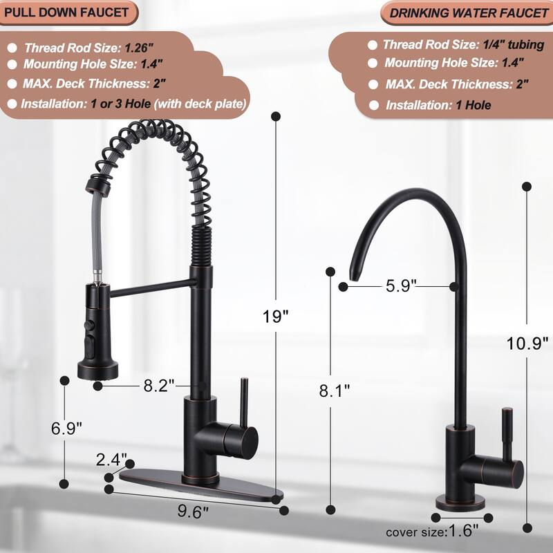 WOWOW Three Function Pull Down Kitchen Faucet with Drinking Water Faucet