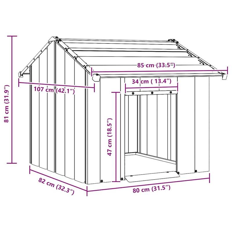 vidaXL Dog House Grey Galvanized Steel 33.5 x 42.1 x 31.9 in Dog House