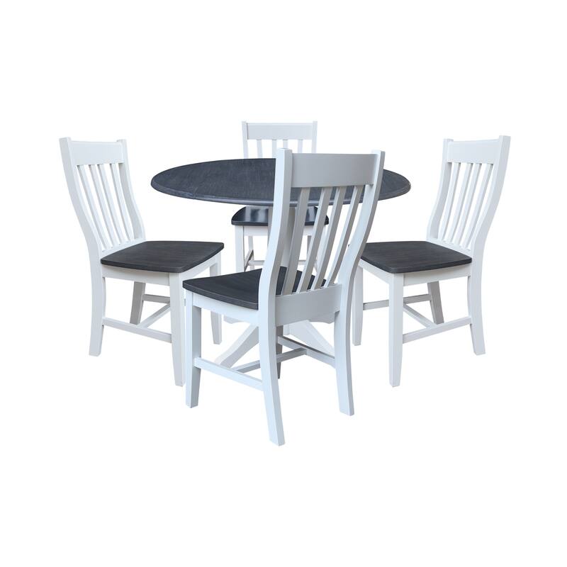42" Round Top Dual Drop Leaf Pedestal Table with Dining Chairs - 5-Piece