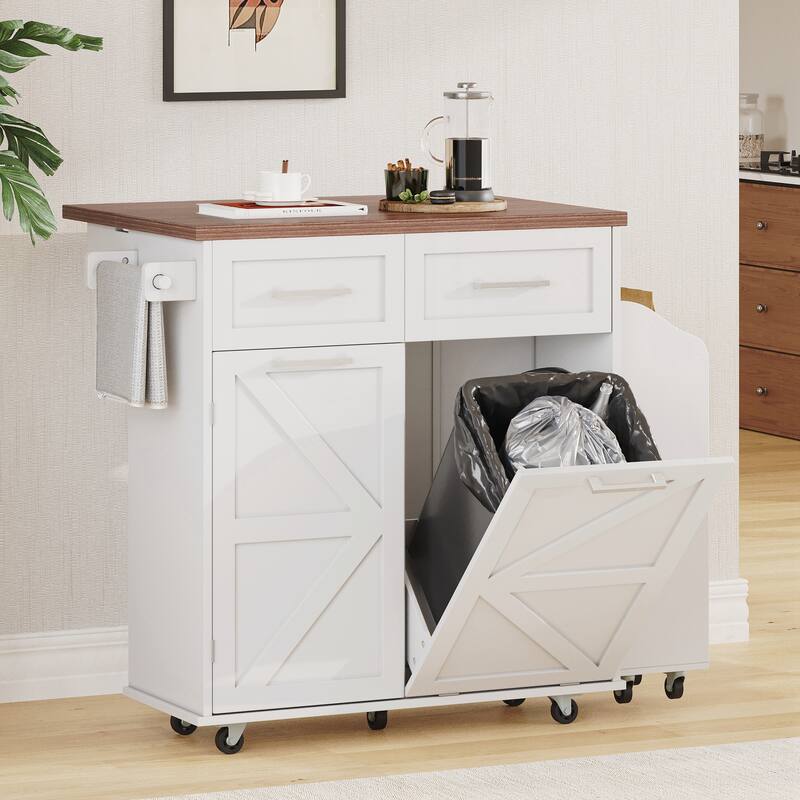 Kitchen Island with Drop Leaf, Kitchen Storage Island with Removable Side Racks, Two Drawers
