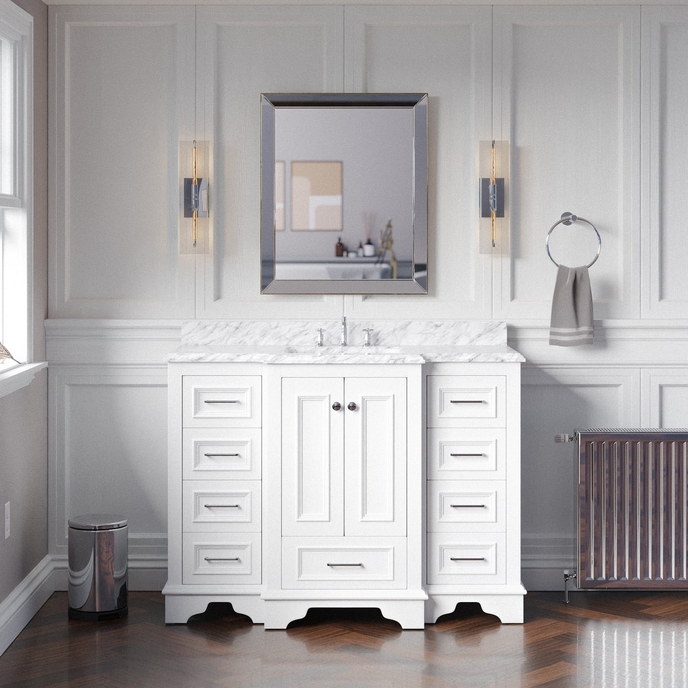 KitchenBathCollection Nantucket 48" Bathroom Vanity with Carrara Marble Top