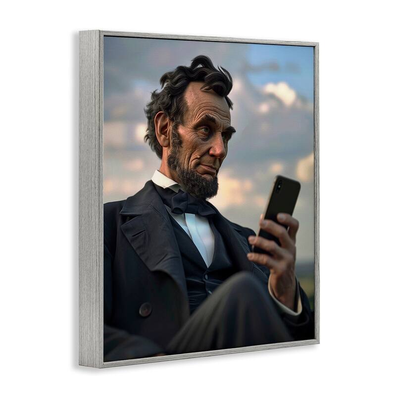 Stupell Abe Lincoln with Cellphone Framed Giclee Art Design By Michael McKinney