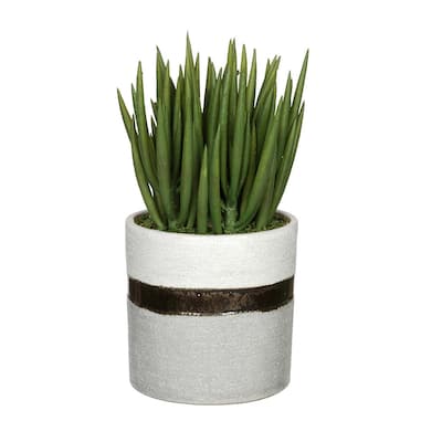 Faux Sea Aloes in Sanded White/ Bronze/ Grey Ceramic Vase