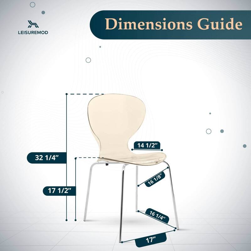 Oyster Modern Stackable Plastic Dining Chair with Curved Backrest and Accent Chrome Legs for Kitchen or Café Use Set of 2