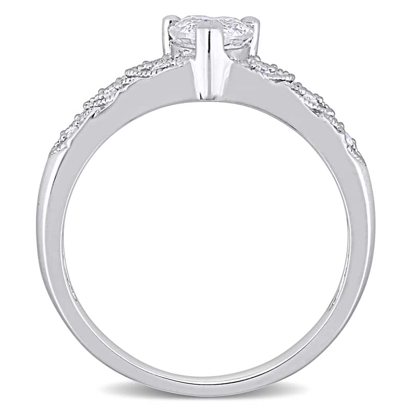 Miadora Sterling Silver Created White Sapphire and Diamond Accent Vintage Heart Engagement Ring