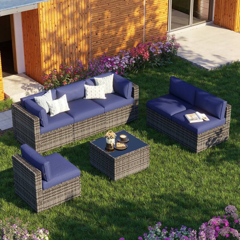 AOXUN Wicker Rattan Outdoor Sectional Sofa Set with Coffee Table