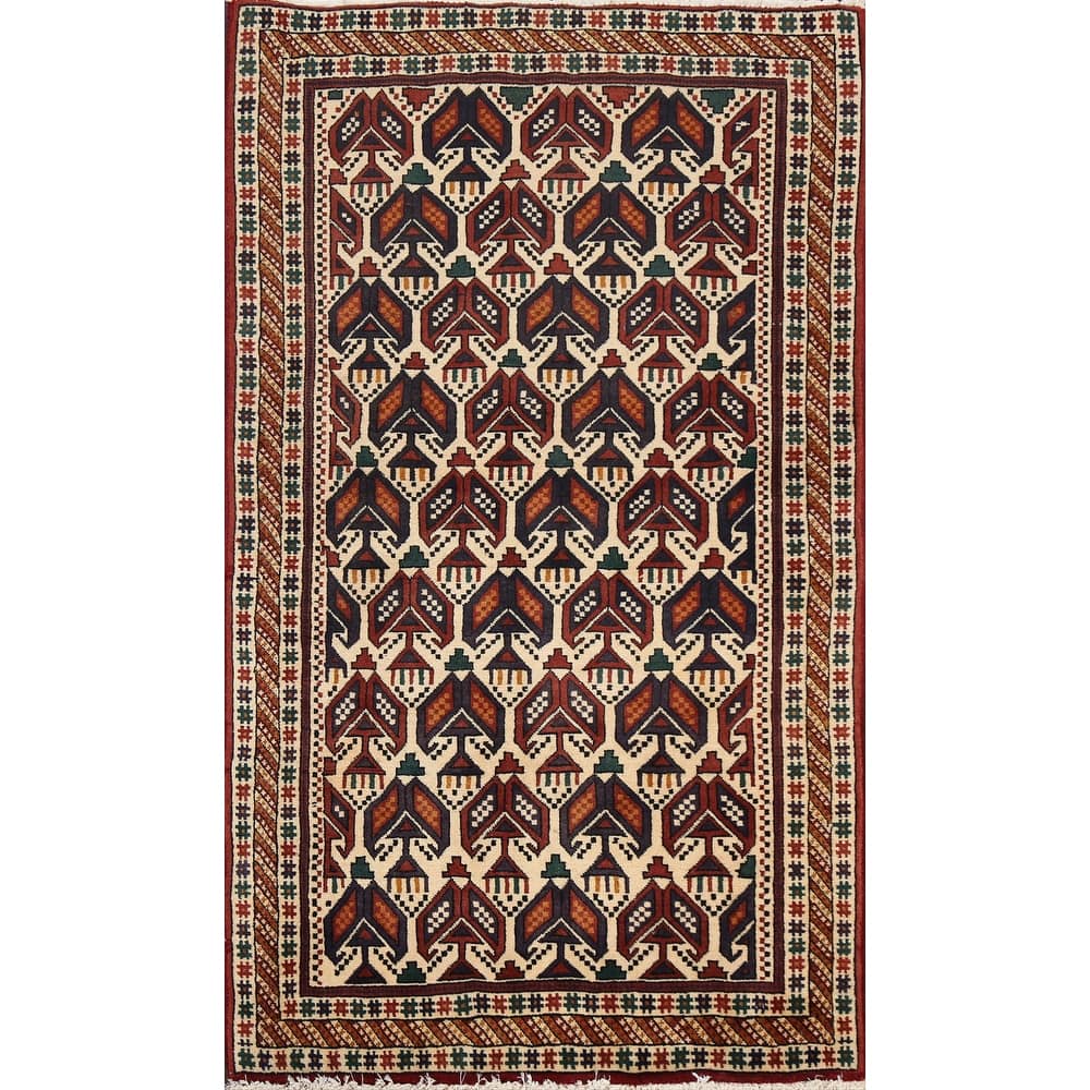 Vegetable Dye Geometric Sirjan Persian Area Rug Handmade Wool Carpet - 3'1" x 4'9"