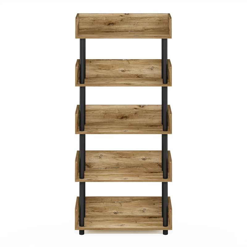 5 Tiers Wood Household Shelving Unit in Oak/Black (23.62 in. W x 52.6 in. H x 9.21 in. D) - 23.62