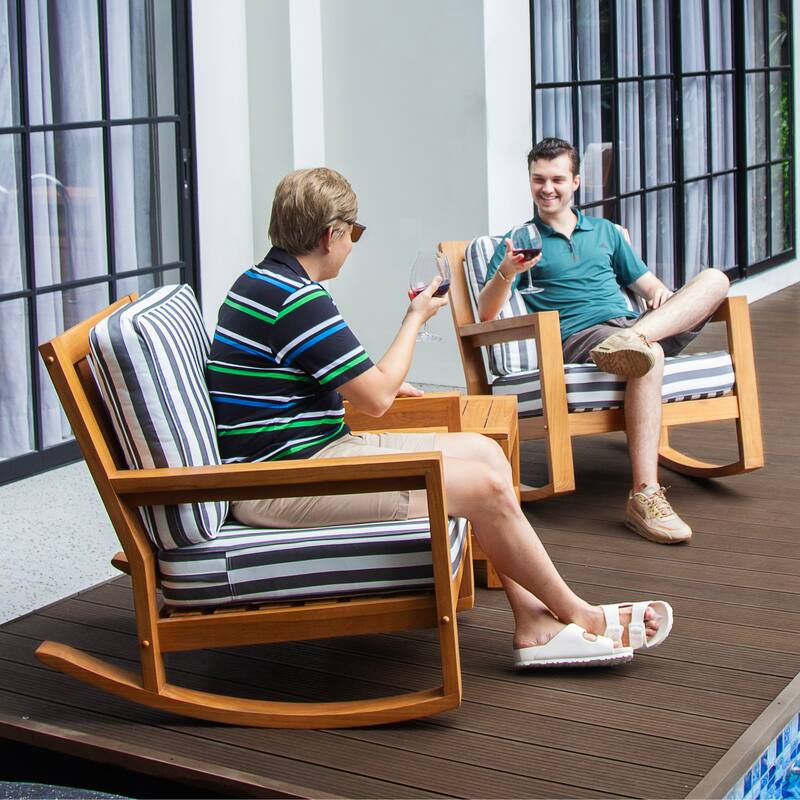 Cambridge Casual Leon 3-Piece Teak Outdoor Rocking Chair Set