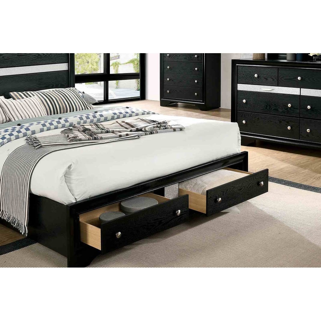 black and silver dresser and nightstand Crown Mark 4670 Regata Black and Silver Bedroom Set
