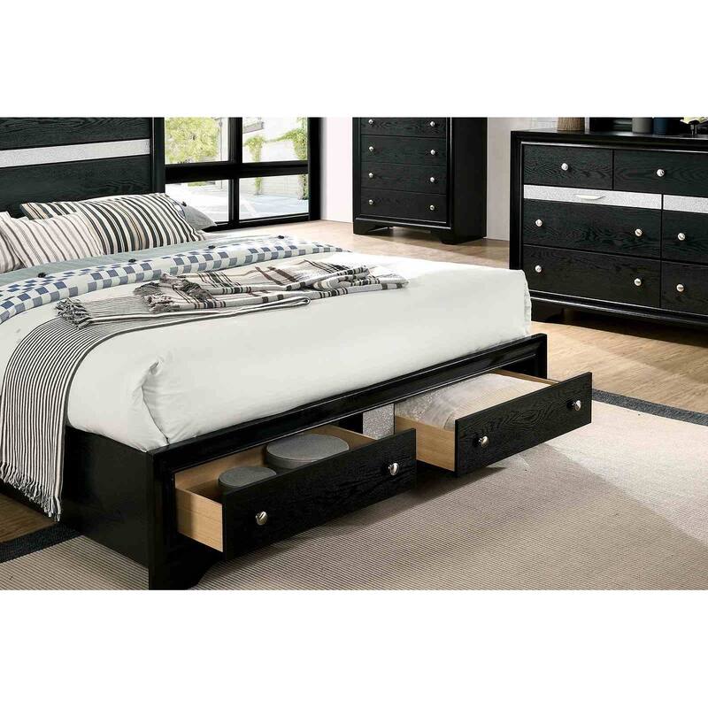 Contemporary Black Finish 1pc Footboard Drawers Bed