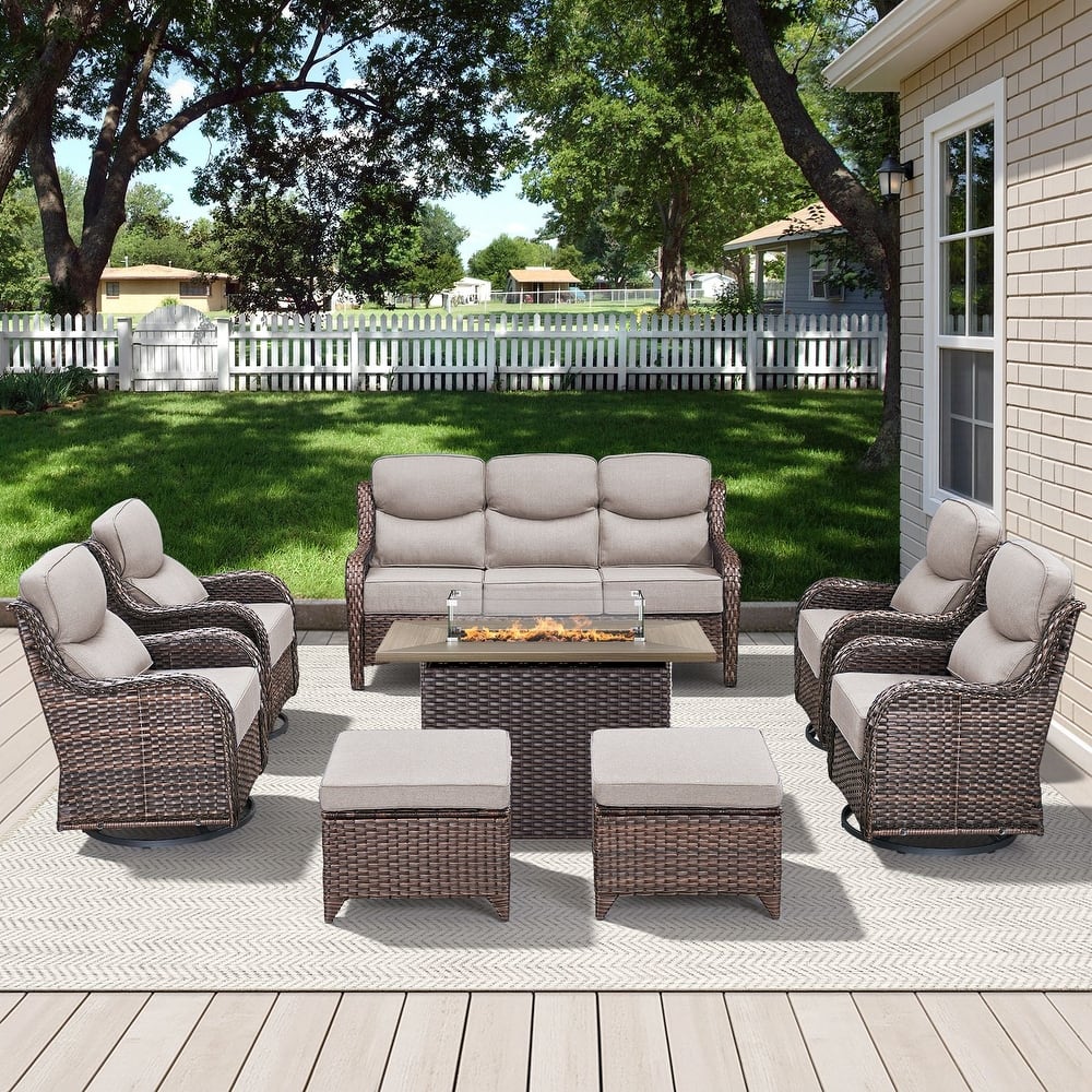 Meyreso 8-Piece Wicker Outdoor Patio Fire Pit Sofa Set with 6-Inch Thick Cushions