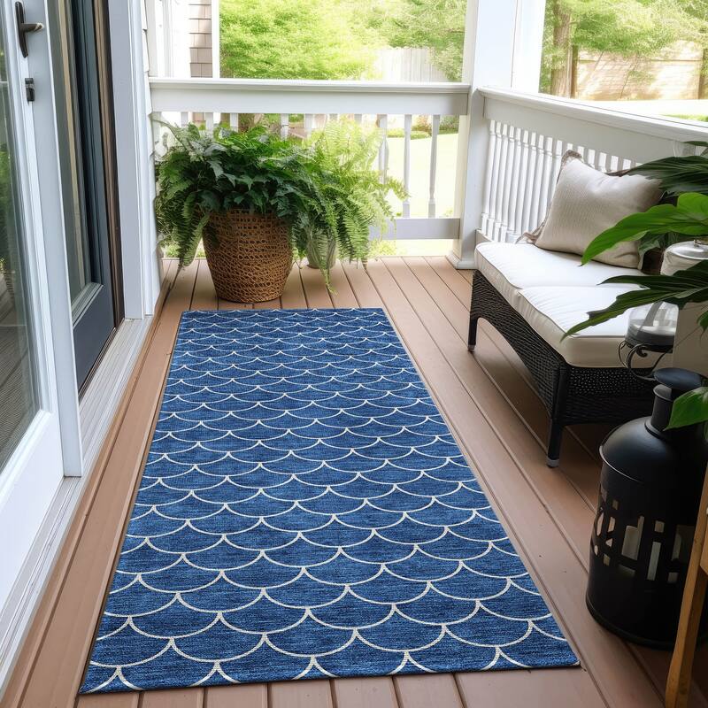 Machine Washable Indoor/ Outdoor Chantille Modern Geo Rug - Blue - 2'3" x 7'6"