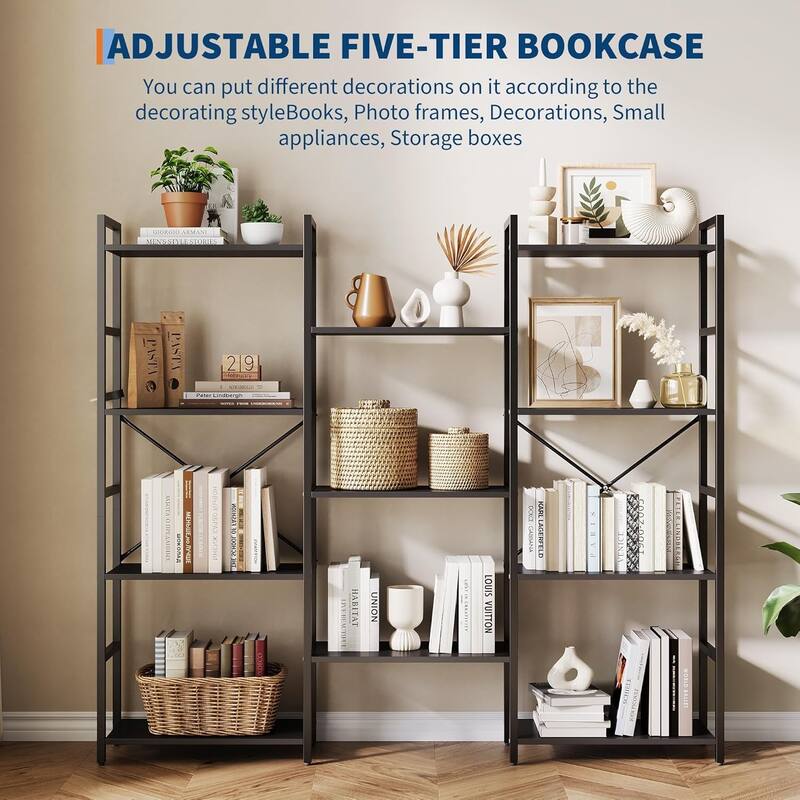 Triple Column 4-Tier Bookshelf, Bookcase with 11 Open Storage Display Shelves