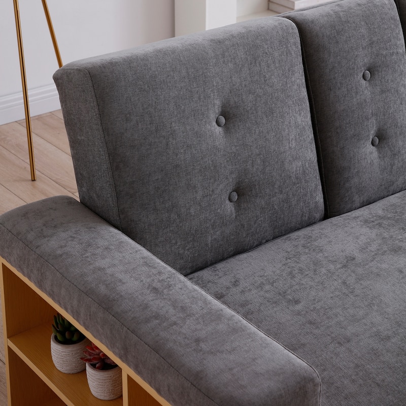 Convertible Sleeper Sofa Bed, Loveseat Couch with Storage Ottoman, Reversible Armrest Box & Drawer, Drop-Down Table, Cup Holders