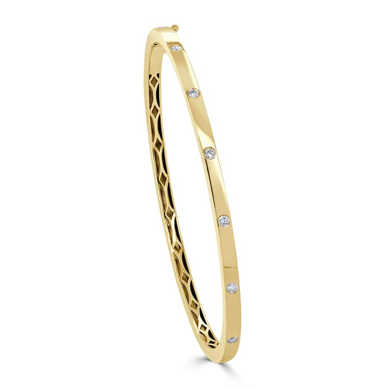 Joelle Collection 14K Gold Bezel Set Diamond Stackable Bangle 1/4 CTTW - Yellow