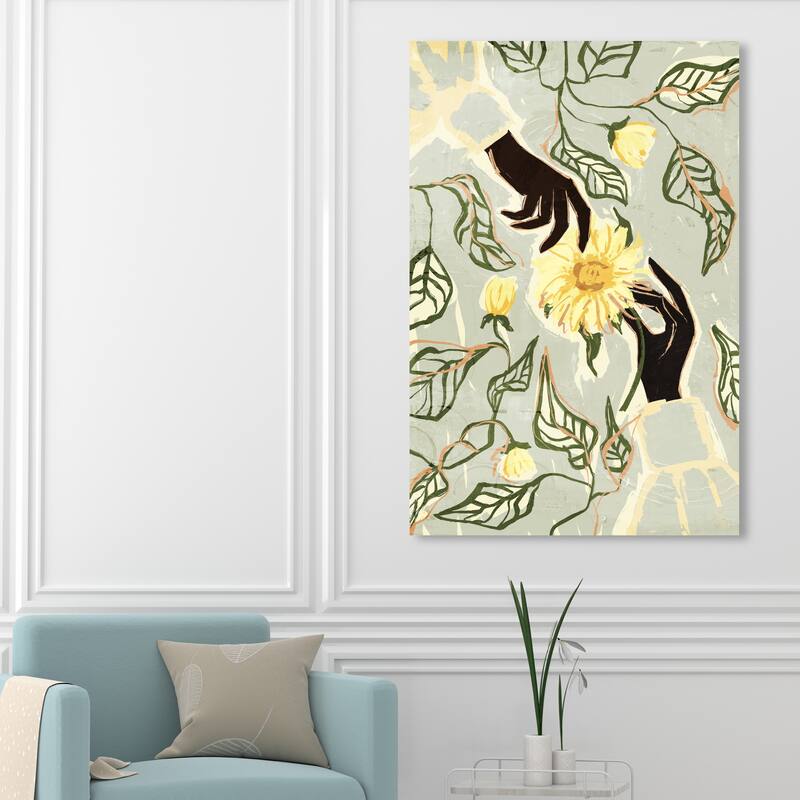 Wynwood Studio Canvas Floral and Botanical Sun Flower Reach Yellow and Light Yellow Modern & Contemporary Wall Art Canvas Print - 54 x 36