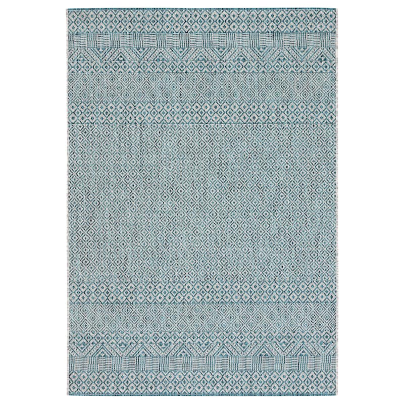 SAFAVIEH Courtyard Terezija Indoor/ Outdoor Waterproof Patio Backyard Rug - 2' x 3'7" - Grey/Aqua