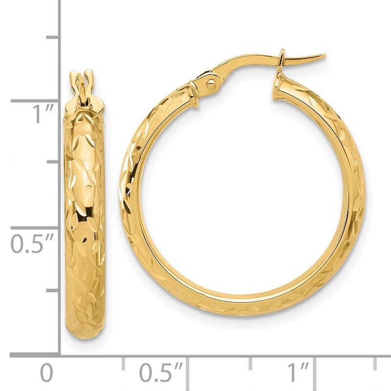 Curata 14k Yellow Gold Polished and Sparkle Cut Round Hoop Earrings - 23.3x24.51mm