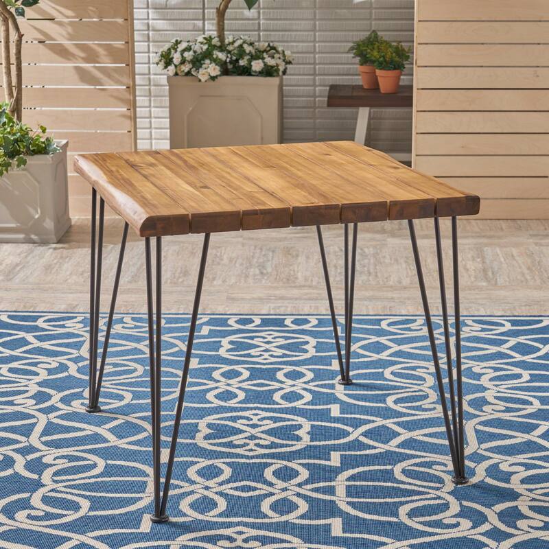 Modern Industrial Outdoor Dining Table with Metal Legs