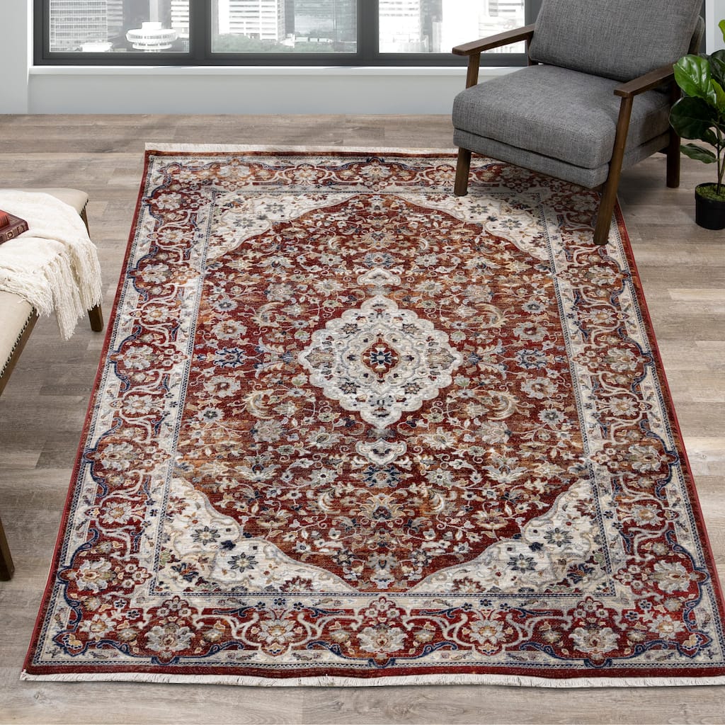 Sydney Collection - Red/Cream Classic Border Rug