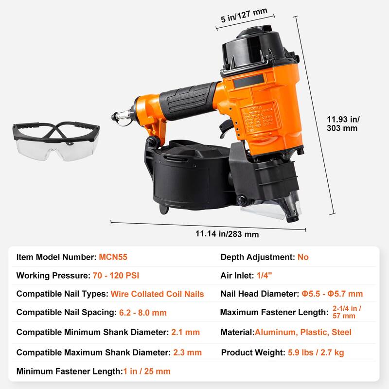 Coil Framing Nailer, 15 Degree Pneumatic Framing Nail Gun Air Coil Nailer for Framing, Wall Flooring and Wall Assembly