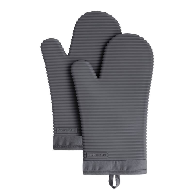 KitchenAid Ribbed Soft Silicone Oven Mitt 2-Pack Set, 7.5"x13" - Charcoal Grey