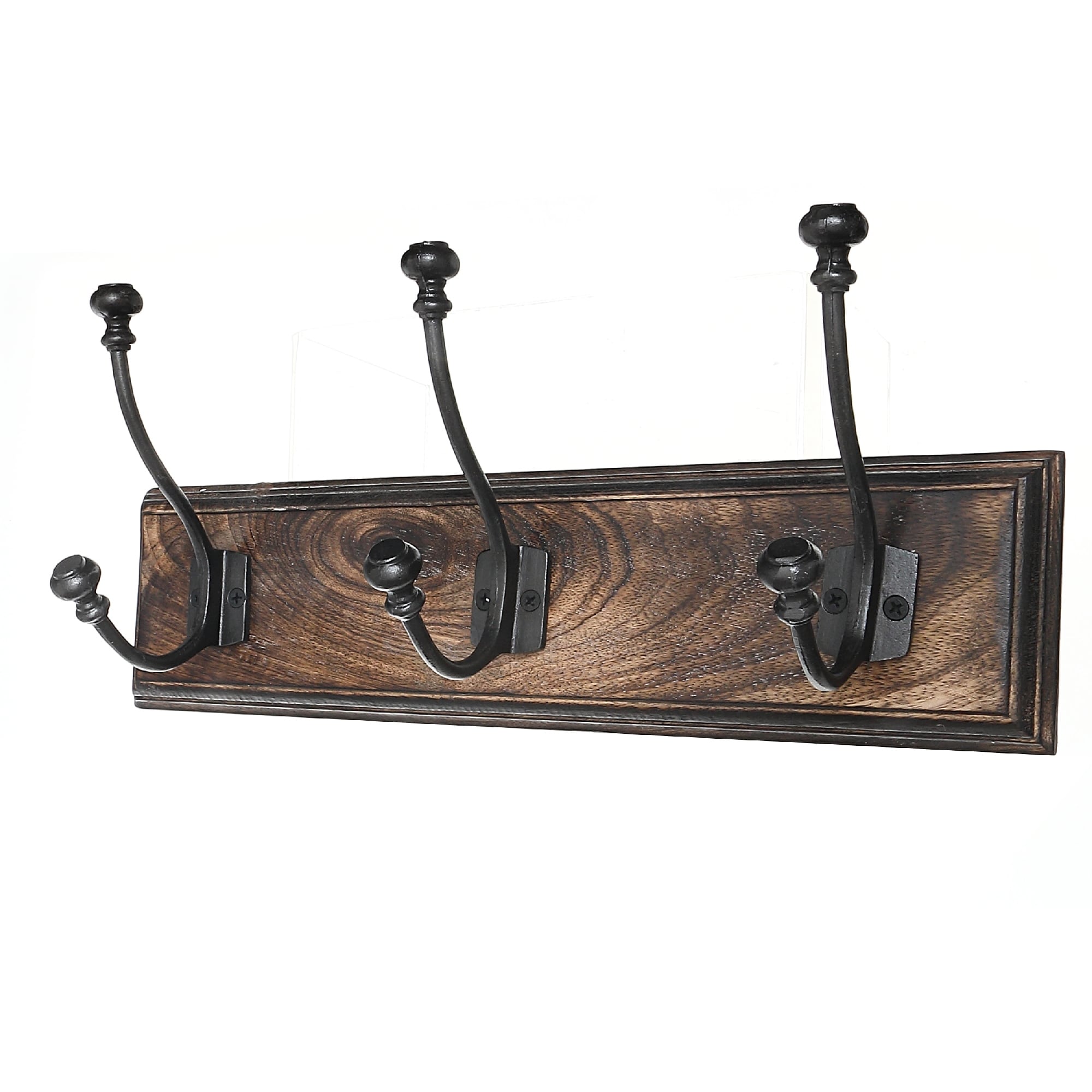 Triple Gun Metal Iron Hooks On Wood Base On Sale Bed Bath Beyond 36113047
