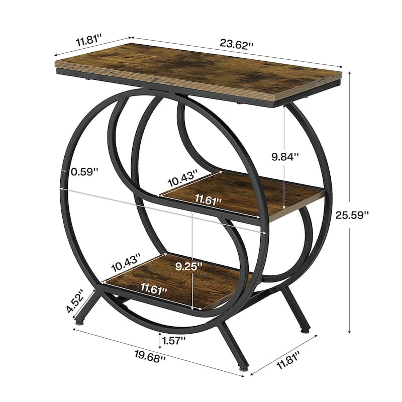 Industrial Side Table with 3 Shelves for Living Room - 1-Piece