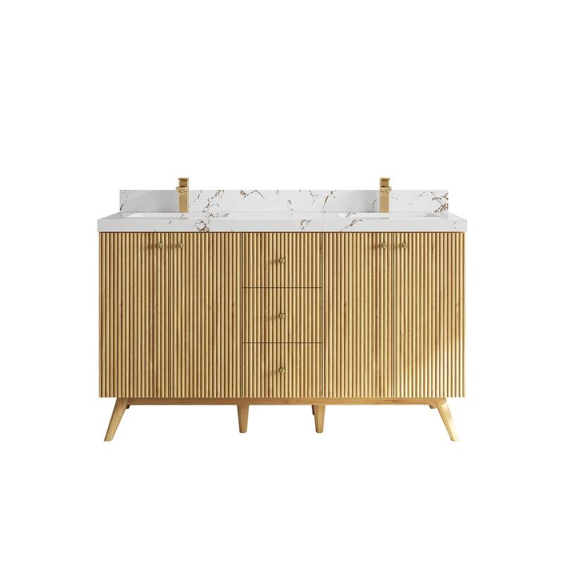 Willow Collections 60 in. W x 22 in. D Pasadena Solid Teak Double Sink Bathroom Vanity with Countertop