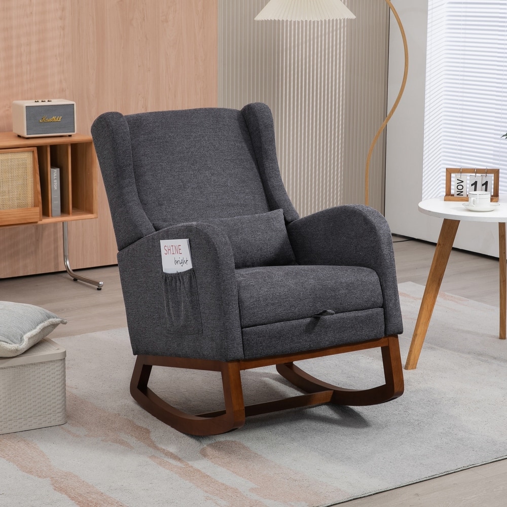 High back Upholstered Accent Rocking Chair Nursery Chair With Retractable Footrest