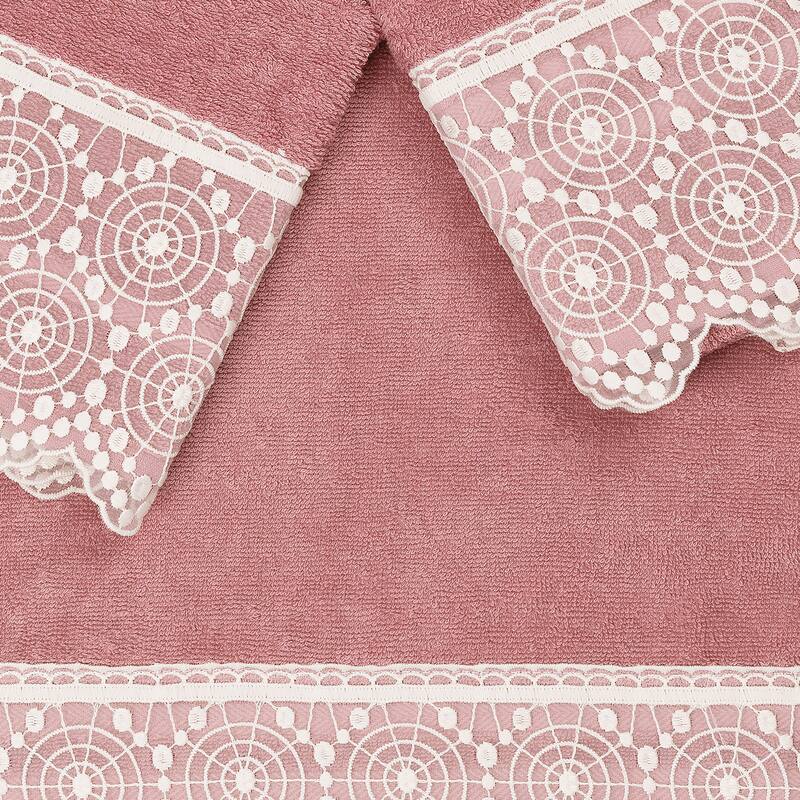 Authentic Hotel and Spa 100% Turkish Cotton Arian 3PC Cream Lace Embellished Towel Set